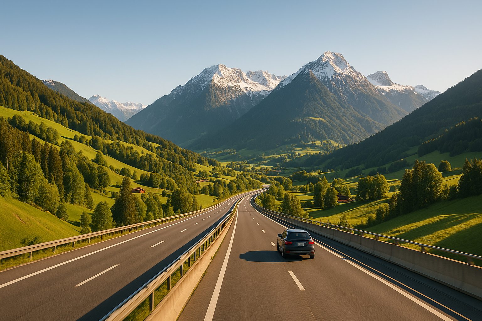 Autobahn durch eine alpine Landschaft in Österreich