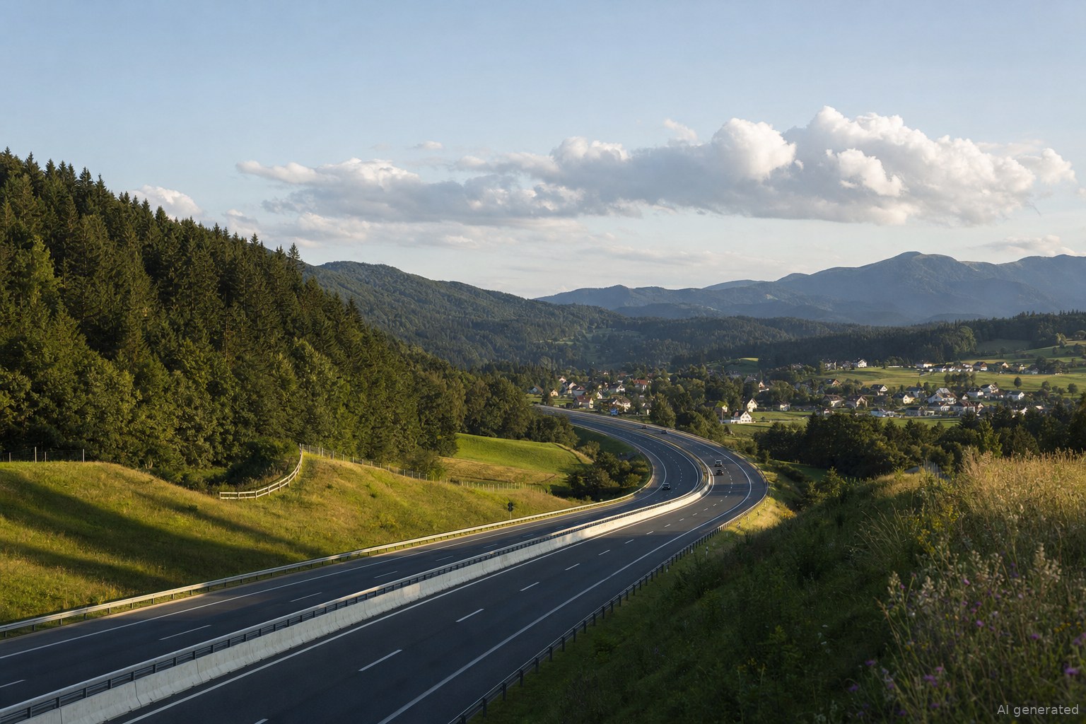 Autobahn durch eine Landschaft in Slowenien