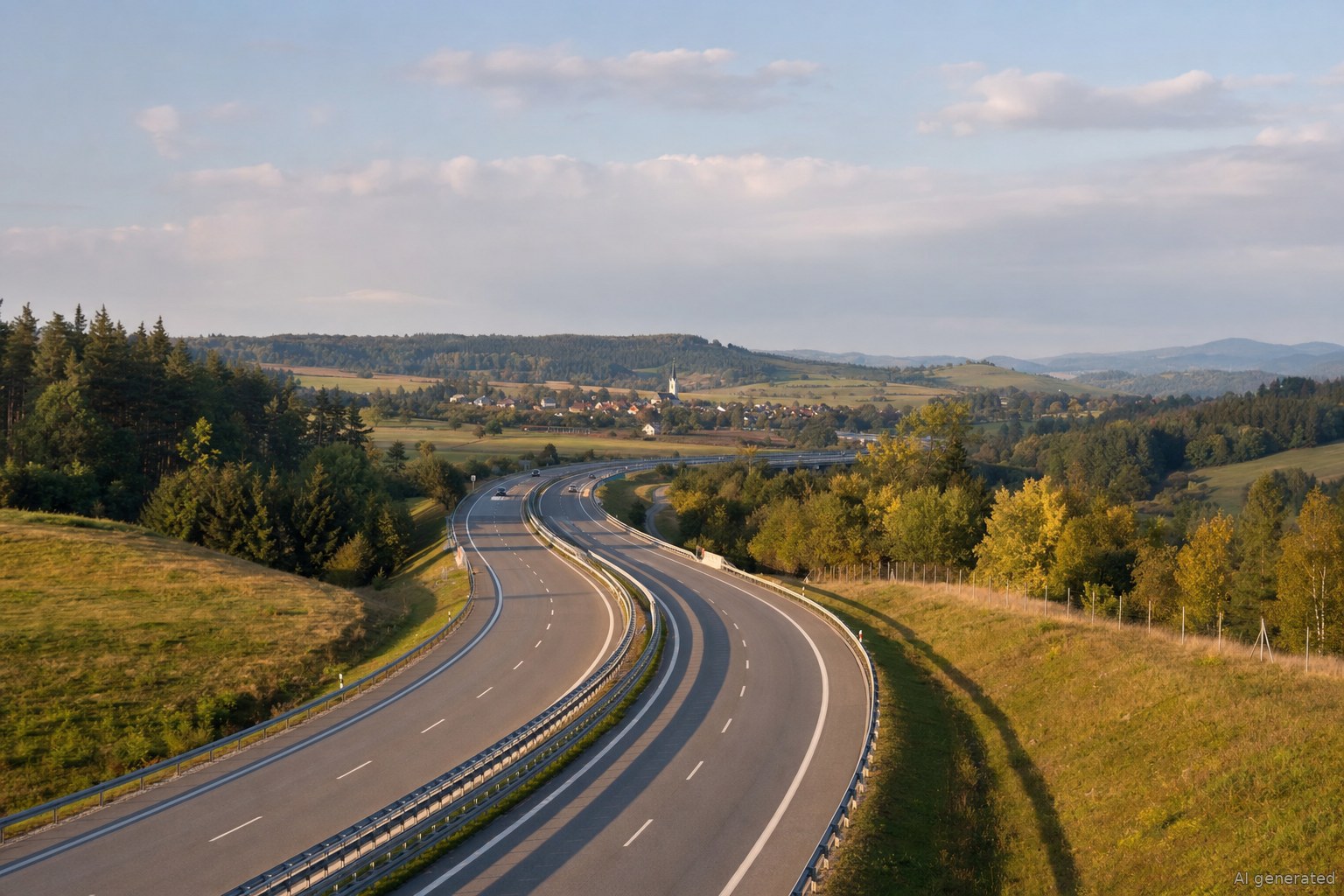 Autobahn durch eine Landschaft in Tschechien