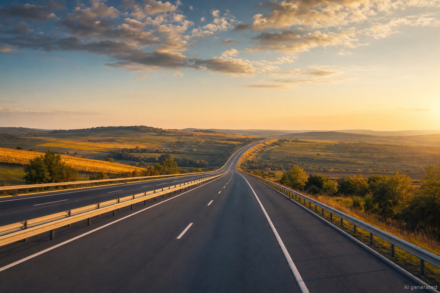 Autobahn durch eine Landschaft in Ungarn
