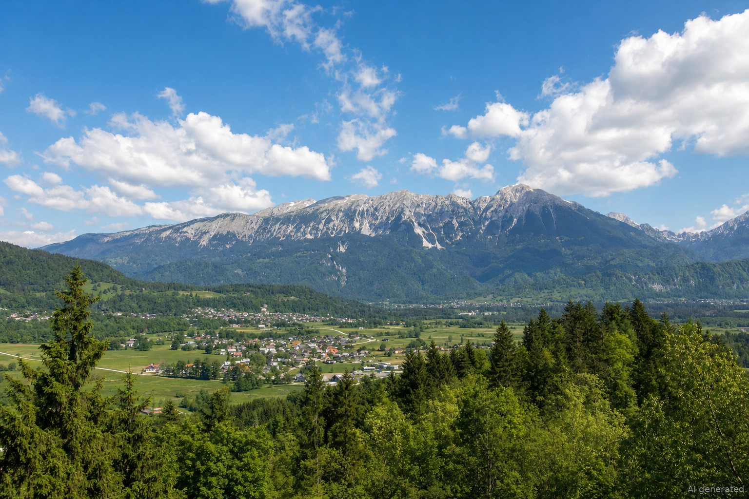 Uitzicht op de Karawanken aan de grens tussen Slovenië en Oostenrijk
