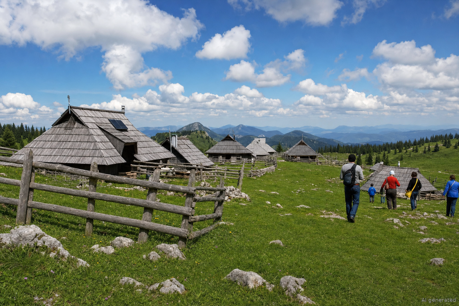 Horské chaty na Velikej Planine v Kamnicko-Savinských Alpách